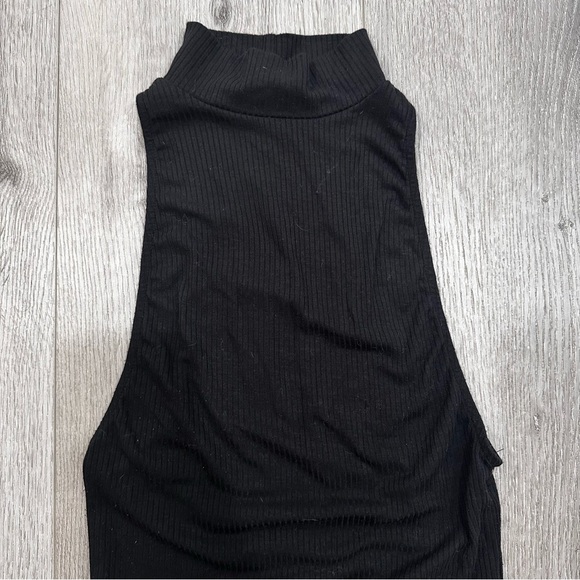 Nasty Gal Ribbed Mock Neck Black Thong Bodysuit Top - Picture 3 of 3